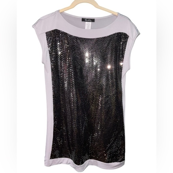 Ulna Rose Sleeveless Sequins Top/Blouse. Gray/Black. Size Large - Picture 1 of 10